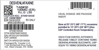 Label (51991 312 33 Desvenlafaxine 100mg (er) 67046 1545 30)